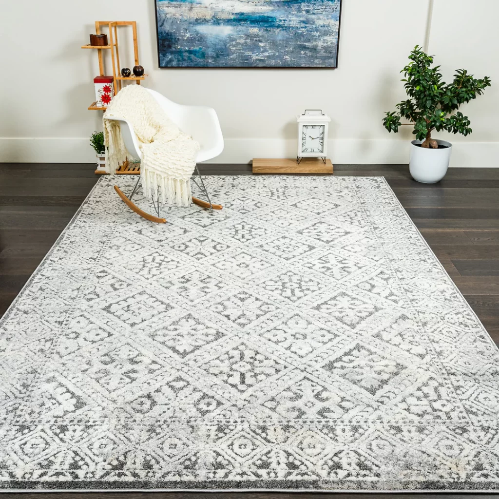 Grey Beige Geometric Diamond Abstract Area Rug